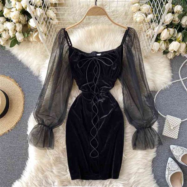off-the-shoulder dress square neck mesh puff sleeve stitching drawstring slim slimming velvet skirt uk329 210507, Black;gray
off-the-shoulder dress square neck mesh puff sleeve stitching drawstring slim slimming velvet skirt uk329 210507, Black;gray