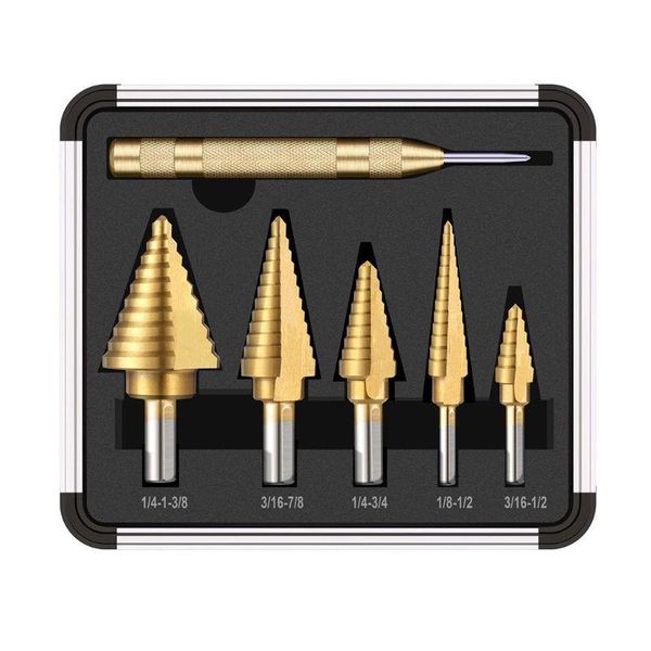 power tool sets 6pcs titanium step drill bit set with automatic center punch, 50 sizes in 5 high speed steel bits for sheet metal p9yb
power tool sets 6pcs titanium step drill bit set with automatic center punch, 50 sizes in 5 high speed steel bits for sheet metal p9yb