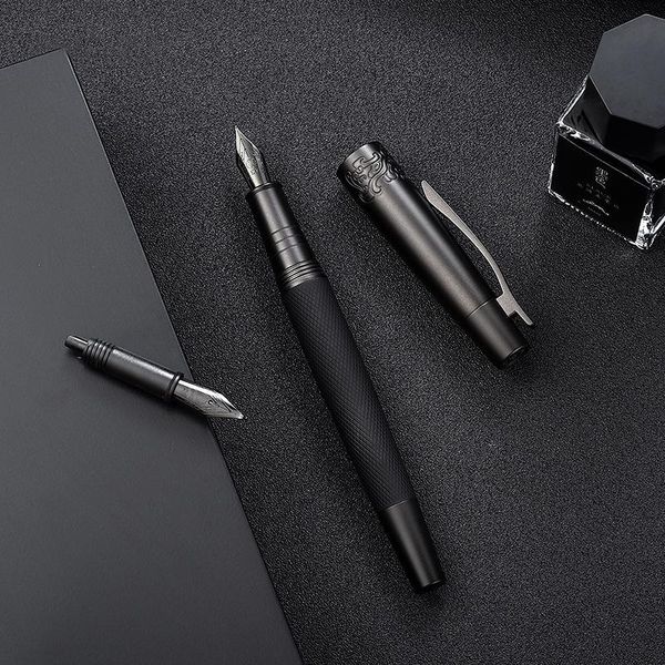school office fountain pen black metal titanium iraurita f nib ink writing pens business gifts stationery