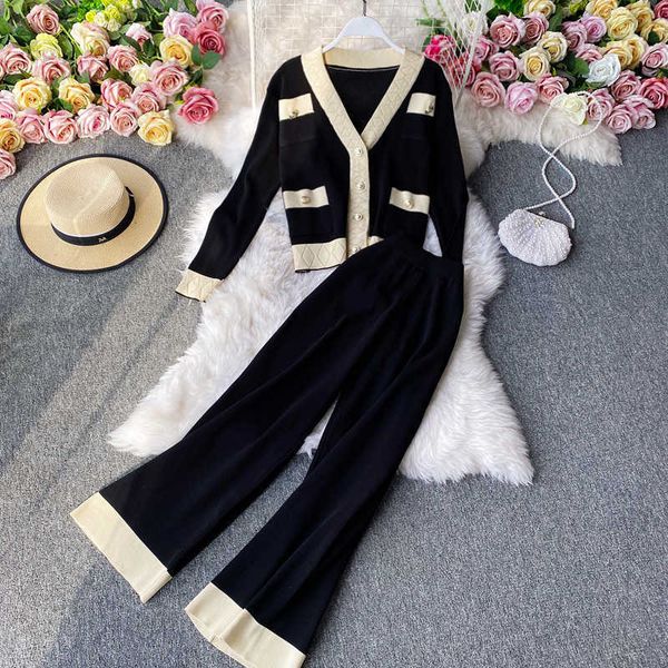 autumn knitted matching sets casual retro sweater long sleeve v neck cardigan coat contrast high waist wide leg pants knitting 210610, White
autumn knitted matching sets casual retro sweater long sleeve v neck cardigan coat contrast high waist wide leg pants knitting 210610, White