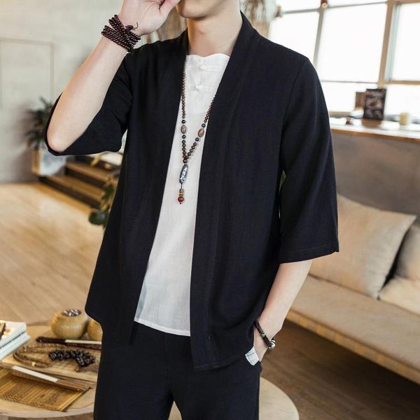 men's casual shirts summer chinese style cotton and linen unbuttoned cropped trousers shirt men retro large size, White;black
men's casual shirts summer chinese style cotton and linen unbuttoned cropped trousers shirt men retro large size, White;black