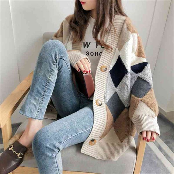 sweaters knit plaid sweater jacket women's autumn and winter fashion foreign style loose lazy temperament trend, White;black
sweaters knit plaid sweater jacket women's autumn and winter fashion foreign style loose lazy temperament trend, White;black