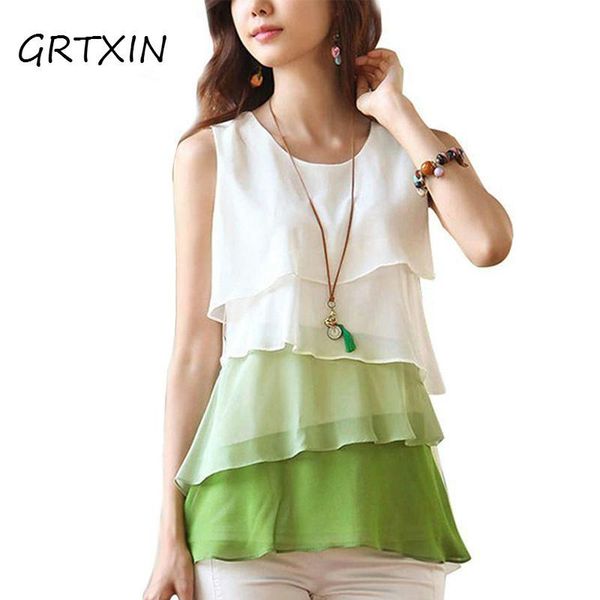 women's blouses & shirts female multi-colors blouse spring summer flounce tiered round neck sleeveless chiffon shirt silk women, White
women's blouses & shirts female multi-colors blouse spring summer flounce tiered round neck sleeveless chiffon shirt silk women, White