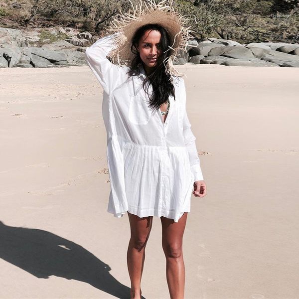 women's swimwear beach wear cover up saida de praia for the sea and capes fall loose cotton shirt joker outside swimsuit smock solid be, White;black
women's swimwear beach wear cover up saida de praia for the sea and capes fall loose cotton shirt joker outside swimsuit smock solid be, White;black