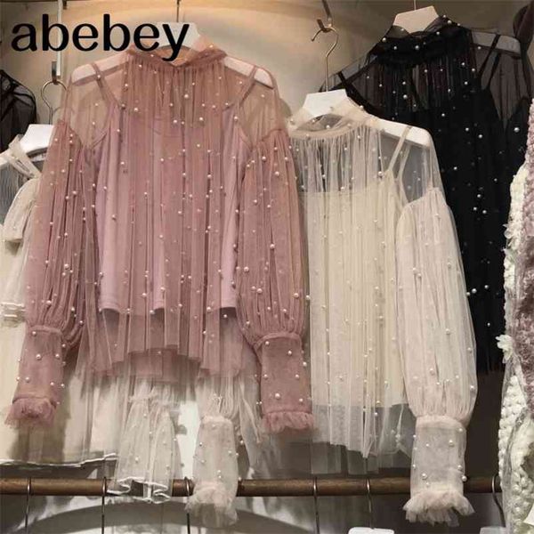 spring women's sweet pearl bead gauze lace shirt two-piece set fairy long sleeve princess perspective mesh blouse 210715, White
spring women's sweet pearl bead gauze lace shirt two-piece set fairy long sleeve princess perspective mesh blouse 210715, White