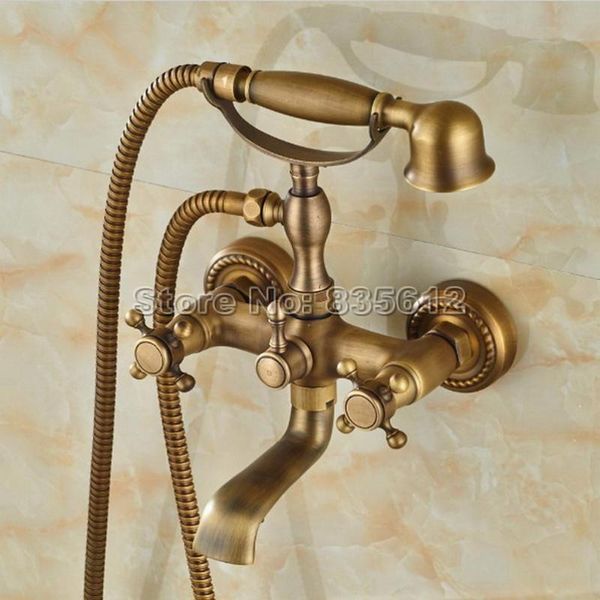 wall mounted retro antique brass dual cross handle bathroom tub faucet set with handheld shower heads wtf351 sets
wall mounted retro antique brass dual cross handle bathroom tub faucet set with handheld shower heads wtf351 sets