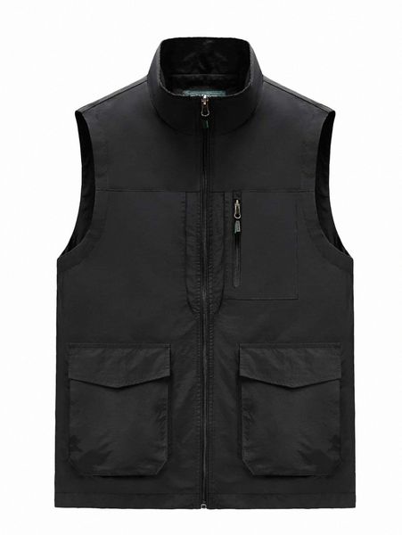 men flap pocket vest coat 78bi#, Black;brown