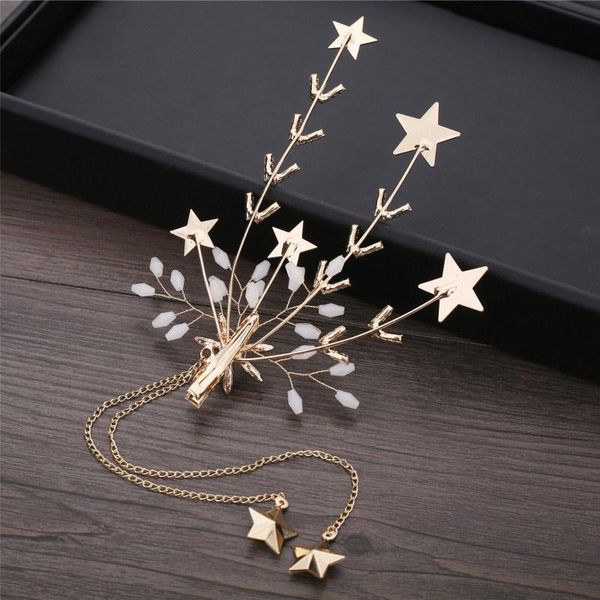 bride elegant light gold color girl hair clip sweet headdress ornaments shining star tassel handmade clips & barrettes, Golden;silver
bride elegant light gold color girl hair clip sweet headdress ornaments shining star tassel handmade clips & barrettes, Golden;silver