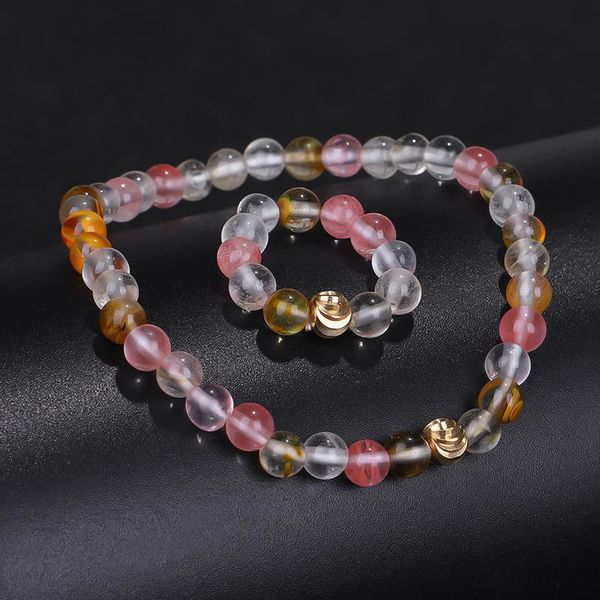 earrings & necklace 4mm small natural stone elastic bracelet lucky simple beads adjustable, Silver