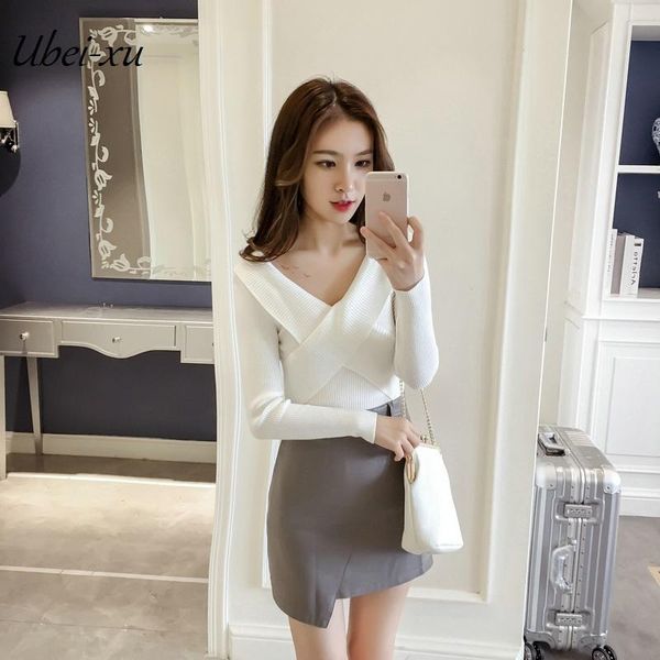 women's sweaters ubei crossover v-neck pullover fall/winter pure color slim base knitted women, White;black
women's sweaters ubei crossover v-neck pullover fall/winter pure color slim base knitted women, White;black