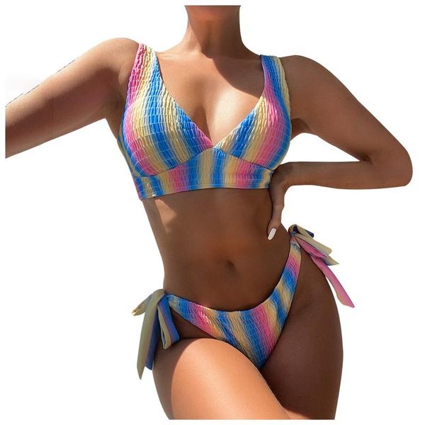 women's swimwear fashion colorful striped print lace-up split bikini swimsuit female women beachwear bather bathing suit, White;black
women's swimwear fashion colorful striped print lace-up split bikini swimsuit female women beachwear bather bathing suit, White;black