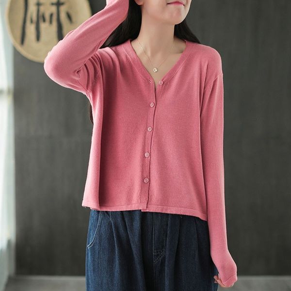 johnature autumn solid color v-neck single breasted long sleeve knitted sweater loose leisure all-match women knitwear 210521, White
johnature autumn solid color v-neck single breasted long sleeve knitted sweater loose leisure all-match women knitwear 210521, White