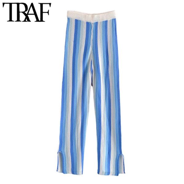 women's pants & capris traf women fashion striped straight knit vintage high elastic waist vents hem female trousers mujer, Black;white
women's pants & capris traf women fashion striped straight knit vintage high elastic waist vents hem female trousers mujer, Black;white
