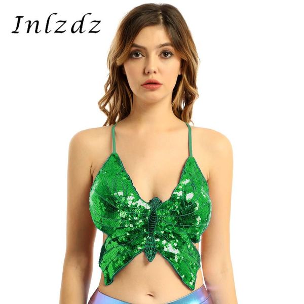 womens shiny sequin beaded butterfly shaped bra spaghetti strap lace-up sleeveless backless crop vest for belly dance stage wear, Black;red
womens shiny sequin beaded butterfly shaped bra spaghetti strap lace-up sleeveless backless crop vest for belly dance stage wear, Black;red