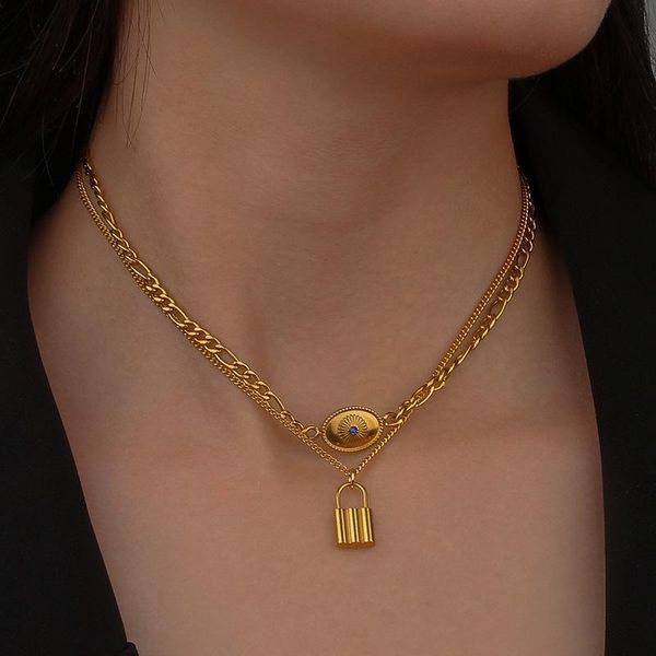 pendant necklaces minar chic metal lock cartoon eyes necklace for women girls double layers gold color titanium steel thin chain, Silver
pendant necklaces minar chic metal lock cartoon eyes necklace for women girls double layers gold color titanium steel thin chain, Silver