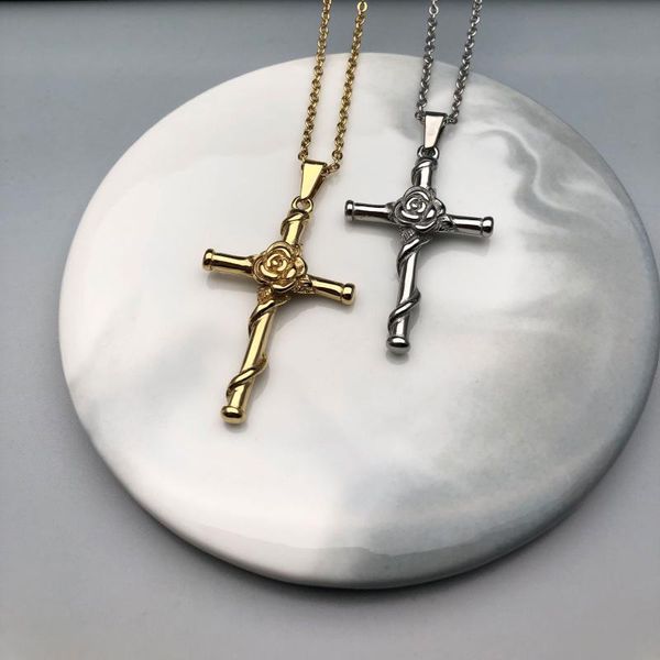 gold flower cross necklace stainless steel christian jewelry women rose pendant religious jesus christ charm necklaces, Silver
gold flower cross necklace stainless steel christian jewelry women rose pendant religious jesus christ charm necklaces, Silver