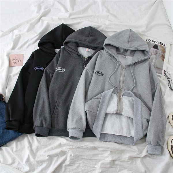 winter warm zip up hoodie letter thick sweatshirts for women vintage sweatshirt oversized hoodies for womens zipper clothes y0820, Black 
winter warm zip up hoodie letter thick sweatshirts for women vintage sweatshirt oversized hoodies for womens zipper clothes y0820, Black