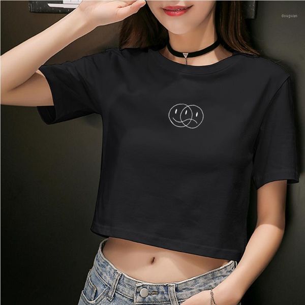 women's t-shirt kpop crop t shirt women duality streetwear hip hop short sleeve smile sad face line print cotton cropped tee shirts, White
women's t-shirt kpop crop t shirt women duality streetwear hip hop short sleeve smile sad face line print cotton cropped tee shirts, White