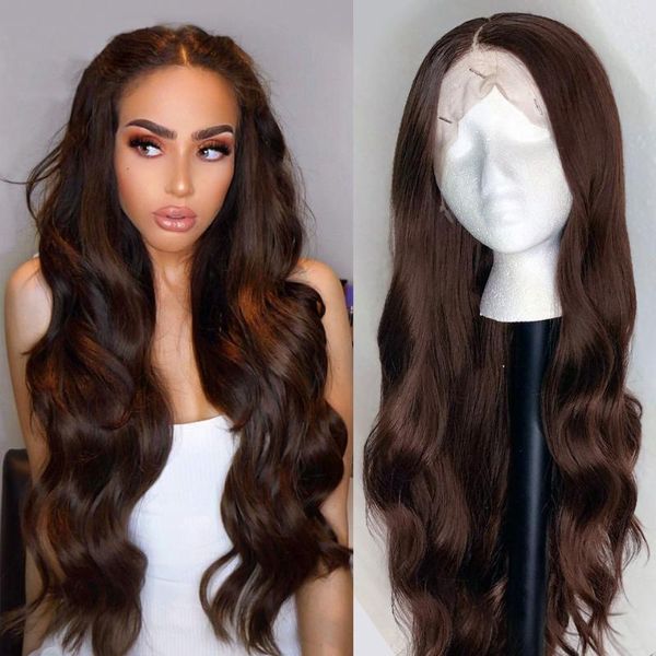 synthetic wigs 26 inches long body wave dark brown high temperature women lace front wig with natural hairline for cosplay, Black
synthetic wigs 26 inches long body wave dark brown high temperature women lace front wig with natural hairline for cosplay, Black