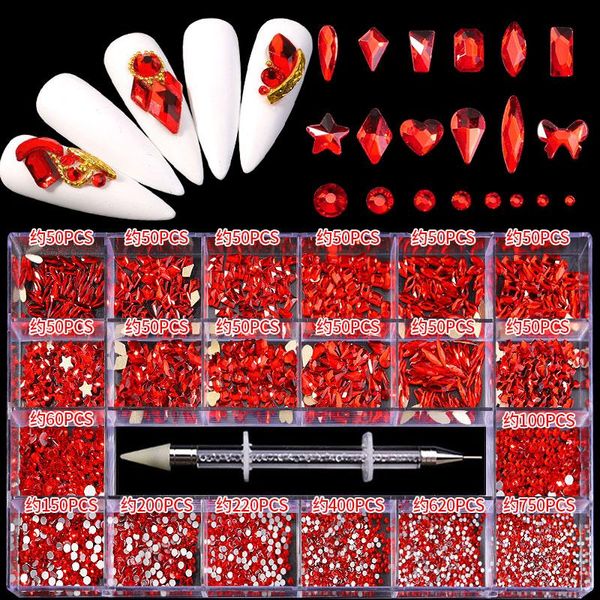 21-grid boxed red nail drill flat glass special-shaped diamond diy rhinestone accessories set art decorations, Silver;gold
21-grid boxed red nail drill flat glass special-shaped diamond diy rhinestone accessories set art decorations, Silver;gold