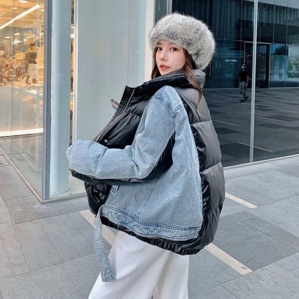 net red denim stitching design sense women's new fashion white duck down jacket trend in winter 2021, Black
net red denim stitching design sense women's new fashion white duck down jacket trend in winter 2021, Black