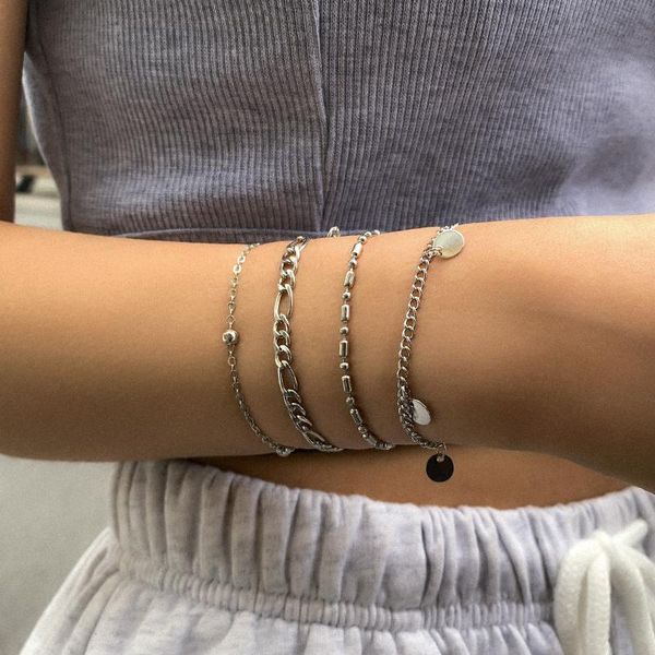 link, chain modern jewelry fashion 4pcs per set bracelet 2021 design selling round disc for girl fine accessories, Black
link, chain modern jewelry fashion 4pcs per set bracelet 2021 design selling round disc for girl fine accessories, Black