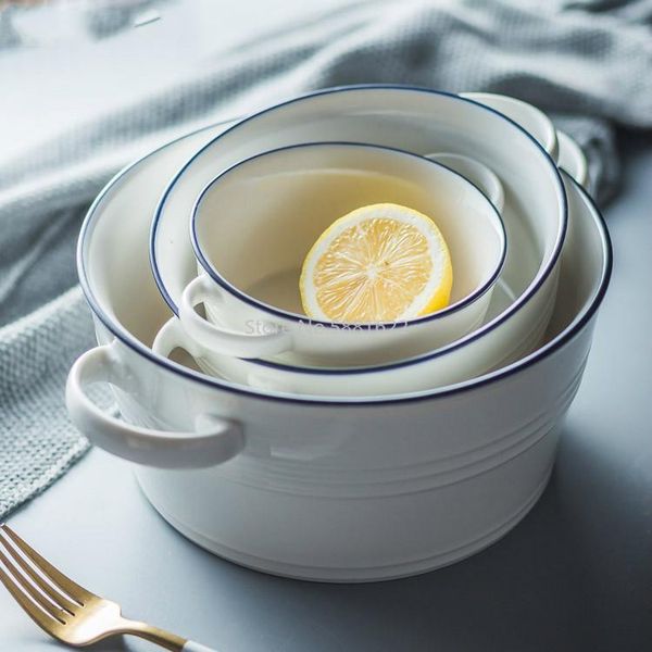 simple blue line big soup bowl with handle ceramic salad bowl, noodle nordic breakfast baking tool bowls
simple blue line big soup bowl with handle ceramic salad bowl, noodle nordic breakfast baking tool bowls