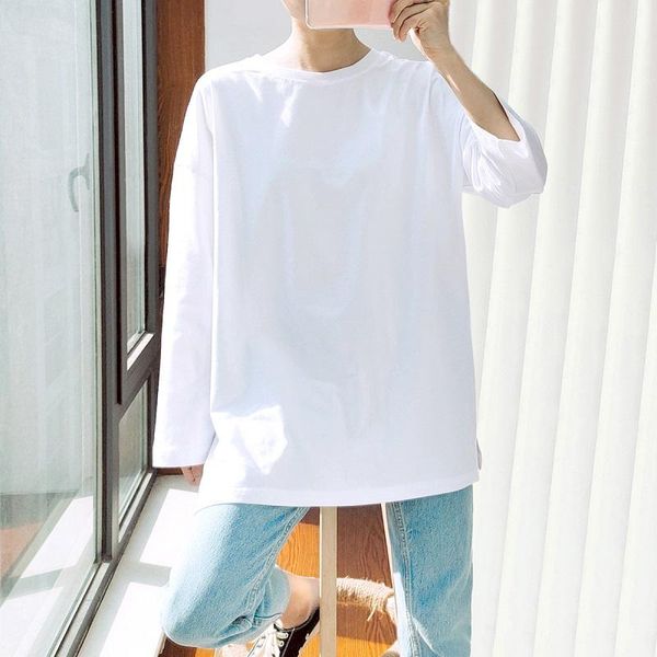 women's t-shirt spring women clothes oversized tees 2021 casual plus size long sleeve simple cotton solid split camiseta mujer, White
women's t-shirt spring women clothes oversized tees 2021 casual plus size long sleeve simple cotton solid split camiseta mujer, White