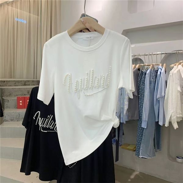 women's t-shirt fashion pearl beading letter cotton t shirt woman elegant loose short sleeve o-neck thin white summer clothes
women's t-shirt fashion pearl beading letter cotton t shirt woman elegant loose short sleeve o-neck thin white summer clothes