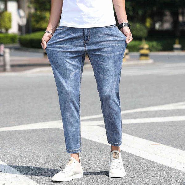 men's jeans good looking upper body cropped summer thin stretch jeans slim fit men's large pants, Blue
men's jeans good looking upper body cropped summer thin stretch jeans slim fit men's large pants, Blue