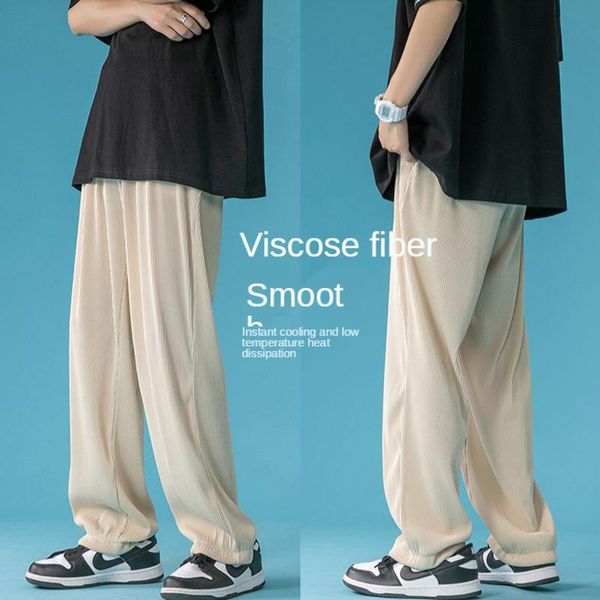 men's pants ice silk men korean casual fashion loose pleated streetwear straight wide-leg trousers, Black
men's pants ice silk men korean casual fashion loose pleated streetwear straight wide-leg trousers, Black