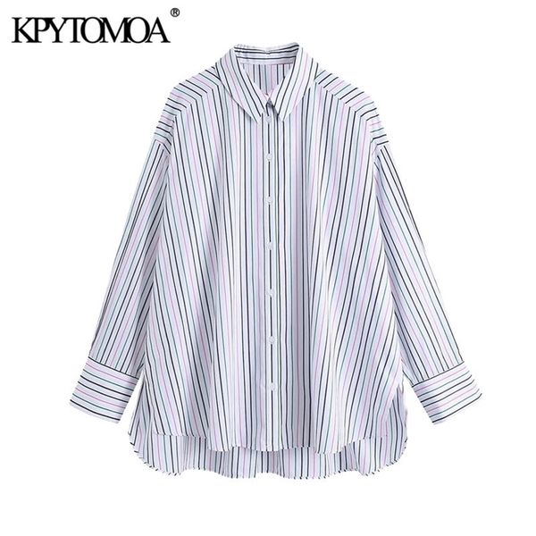 women fashion oversized striped asymmetric blouses vintage long sleeve side vents female shirts blusas chic 210420, White
women fashion oversized striped asymmetric blouses vintage long sleeve side vents female shirts blusas chic 210420, White