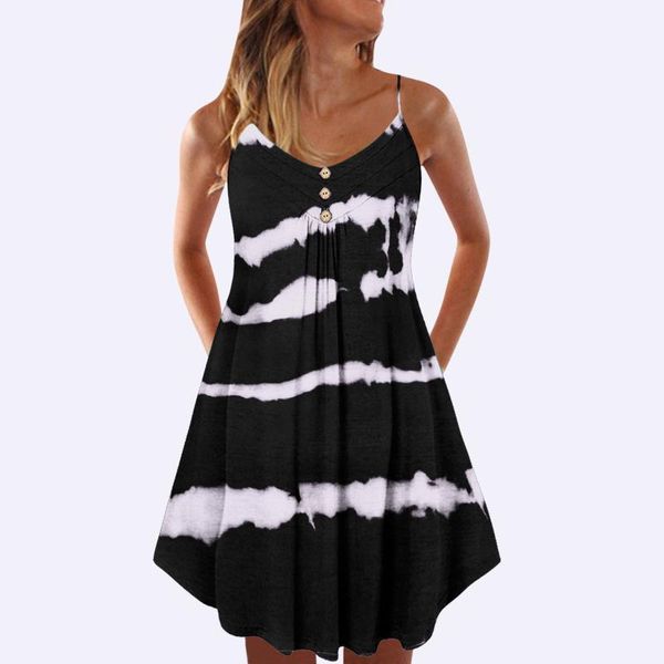 casual dresses women tie-dye stripe print summer dress sleeveless spaghetti strap buttons beach sundress v neck backless mini vestidos, Black;gray
casual dresses women tie-dye stripe print summer dress sleeveless spaghetti strap buttons beach sundress v neck backless mini vestidos, Black;gray