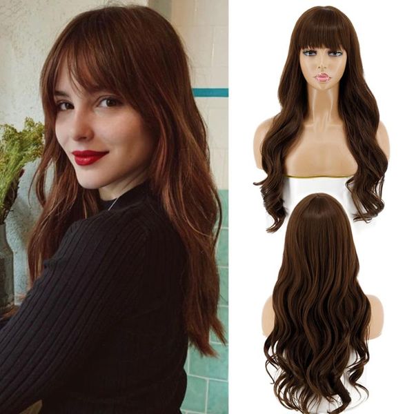 synthetic wigs long brown ombre wavy with bangs natural hair for women high temperature fiber daily cosplay, Black
synthetic wigs long brown ombre wavy with bangs natural hair for women high temperature fiber daily cosplay, Black