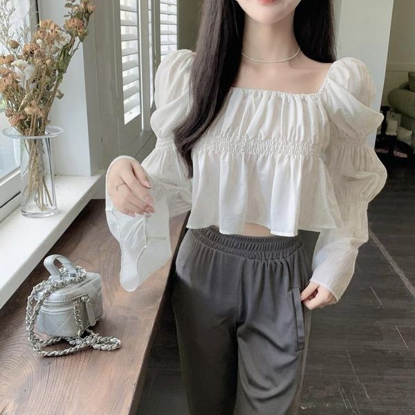 women's blouses & shirts sweet puffer sleeve y2k crop ladies korean blouse woman collection 2021 autumn casual pure color chiffon fema, White
women's blouses & shirts sweet puffer sleeve y2k crop ladies korean blouse woman collection 2021 autumn casual pure color chiffon fema, White