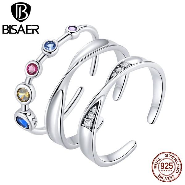 

cluster rings bisaer 100% 925 sterling silver ring for women rainbow classical adjustable size finger wedding statement jewelry ecr749, Golden;silver