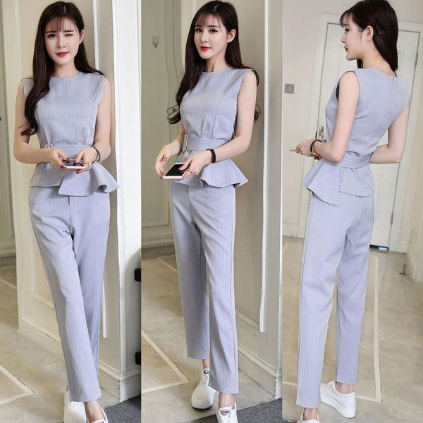women's summer office lady sleeveless suit belt temperament wild high waist slim slimming two-piece a364 two piece pants, White
women's summer office lady sleeveless suit belt temperament wild high waist slim slimming two-piece a364 two piece pants, White