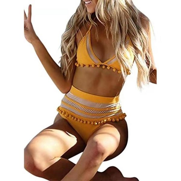 2021 new solid color lace splicing women swimsuit high waist split bikini, White;black
2021 new solid color lace splicing women swimsuit high waist split bikini, White;black