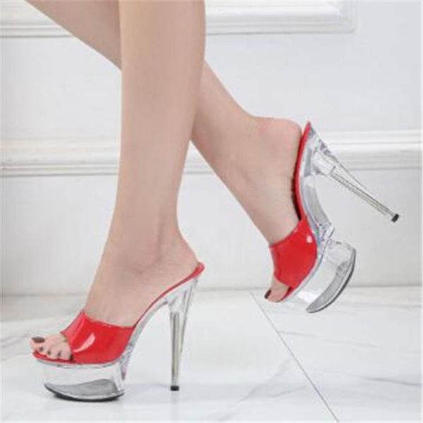 patent leather slippers summer transparent high heels 15cm stilettos waterproof platform cool slides women model shoes, Black
patent leather slippers summer transparent high heels 15cm stilettos waterproof platform cool slides women model shoes, Black