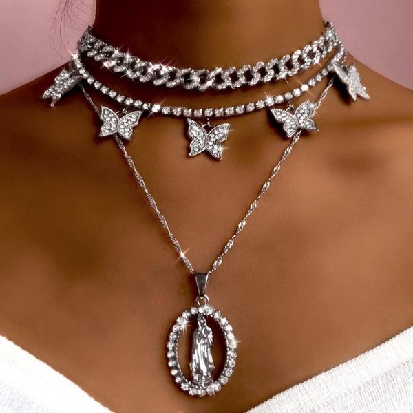 chains multilayer crystal cuban choker necklaces for women vintage virgin mary twisted chain butterfly tennis jewelry, Silver
chains multilayer crystal cuban choker necklaces for women vintage virgin mary twisted chain butterfly tennis jewelry, Silver