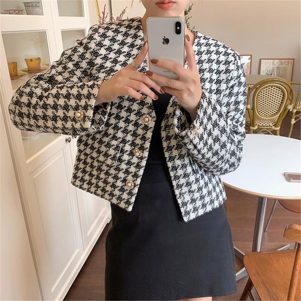 women's houndstooth short jackets fall korean elegance v-neck straight loose ol cropped female's coats casual outwear, Black;brown
women's houndstooth short jackets fall korean elegance v-neck straight loose ol cropped female's coats casual outwear, Black;brown