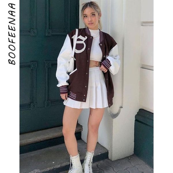 women's jackets boofeenaa pu leather long sleeve varsity jacket women winter coat 2021 streetwear vintage oversized baseball c87-gz61, Black;brown
women's jackets boofeenaa pu leather long sleeve varsity jacket women winter coat 2021 streetwear vintage oversized baseball c87-gz61, Black;brown