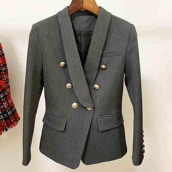 high street est designer blazer jacket women's slim fitting double breasted metal lion buttons shawl collar 210521, White;black 
high street est designer blazer jacket women's slim fitting double breasted metal lion buttons shawl collar 210521, White;black
