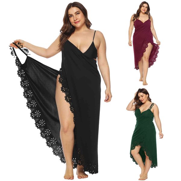 women's plus size irregular fringe stitching hollow burnt out beach sunscreen blouse a6150