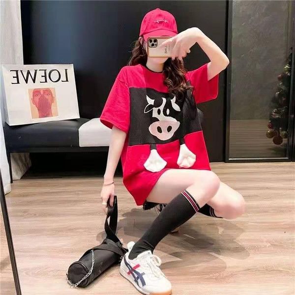 women's t-shirt women t-shirts korean style cow printed short sleeve o-neck tees for summer fashion 2021, White
women's t-shirt women t-shirts korean style cow printed short sleeve o-neck tees for summer fashion 2021, White