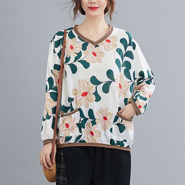 women loose casual t-shirts new arrival spring simple style vintage v-neck floral print female cotton linen tees s3451 210412, White
women loose casual t-shirts new arrival spring simple style vintage v-neck floral print female cotton linen tees s3451 210412, White