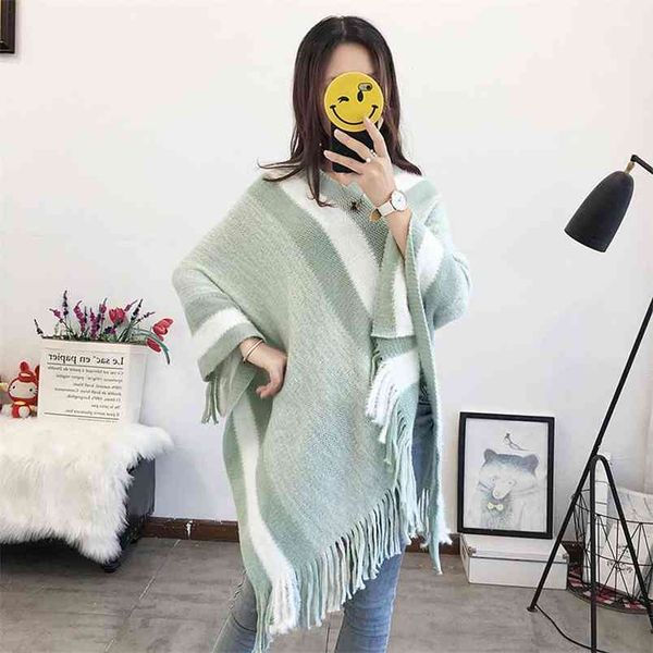 autumn and winter coat bat shirt korean cape loose large size female sweater shawl fringed pullover long 210427, White;black
autumn and winter coat bat shirt korean cape loose large size female sweater shawl fringed pullover long 210427, White;black