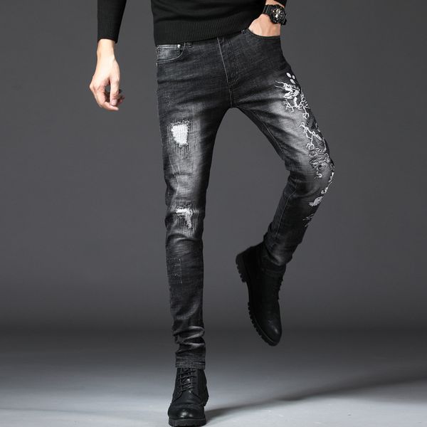 fashion jeans design style pasted cloth men's elastic small leg embroidery dragon slim pants 916, Blue
fashion jeans design style pasted cloth men's elastic small leg embroidery dragon slim pants 916, Blue