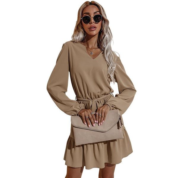 casual dresses v-neck long lantern sleeve khaki winered black color belted high waist ruffle mini party dress wdc8517, Black;gray
casual dresses v-neck long lantern sleeve khaki winered black color belted high waist ruffle mini party dress wdc8517, Black;gray