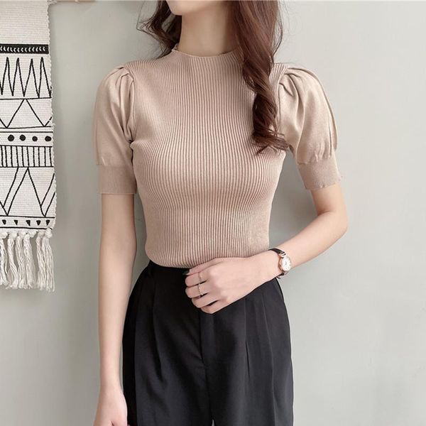 women's t-shirt 2021 summer t shirt korean short puff sleeve tee shirts femme solid o-neck knitted slim thin casual tees, White
women's t-shirt 2021 summer t shirt korean short puff sleeve tee shirts femme solid o-neck knitted slim thin casual tees, White
